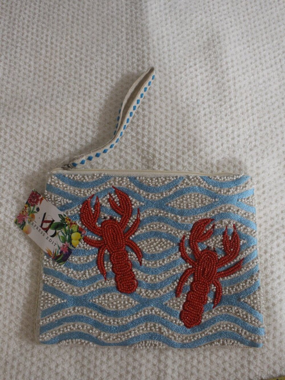 Express Edit Beaded Lobster & Blue Wave Wristlet